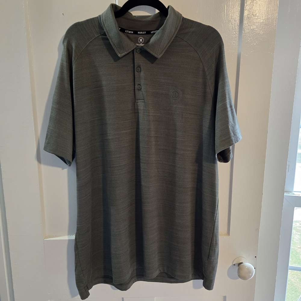 Hurley Mens Large Polo Shirt‎ XL Green Lightweight Stretch Performance Shirt